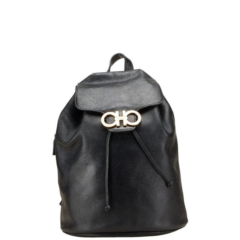 Salvatore Ferragamo Leather Gancini Backpack Black